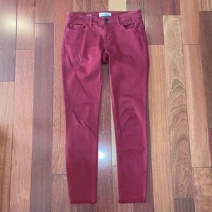 Burgundy jean leggings. Cropped ankle w/ fringe. From Nordstrom, by DL1961.
